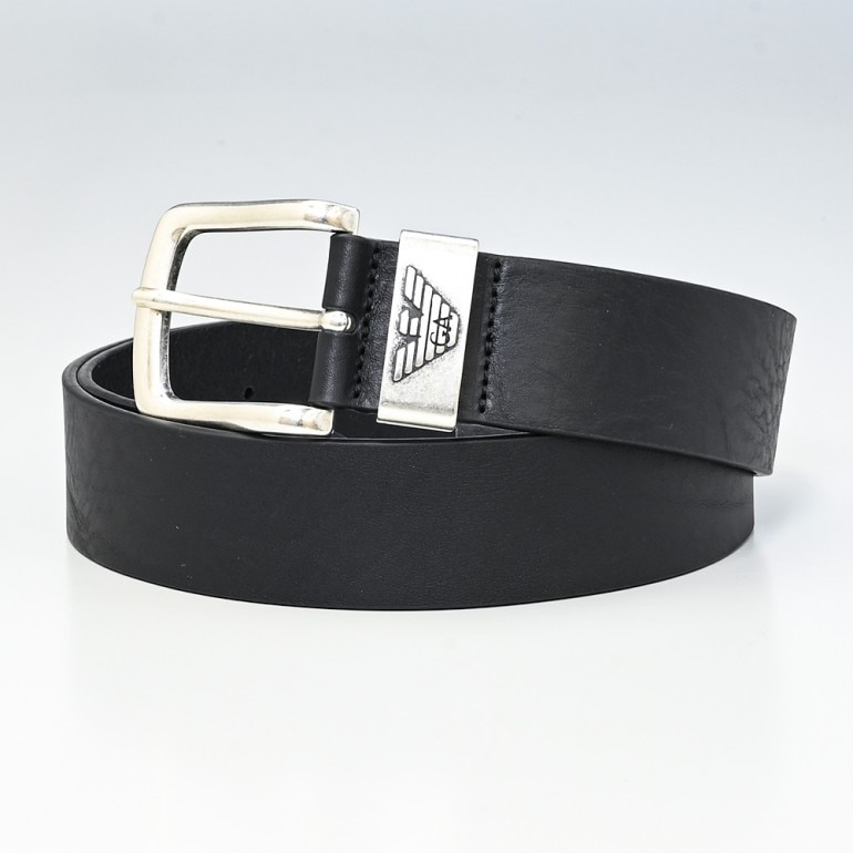 メンズ ベルト エンポリオ アルマーニ EMPORIO ARMANI レザーベルト 80001 BLACK(ロゴ) ガンメタルブラック サイズ:90cm Mサイズ 36インチ