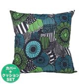 マリメッコ marimekko クッションカバー ヌードクッション セット 50×50cm Pieni Siirtolapuutarha シイルトラプータルハ グリーン×ブラック 068371 160