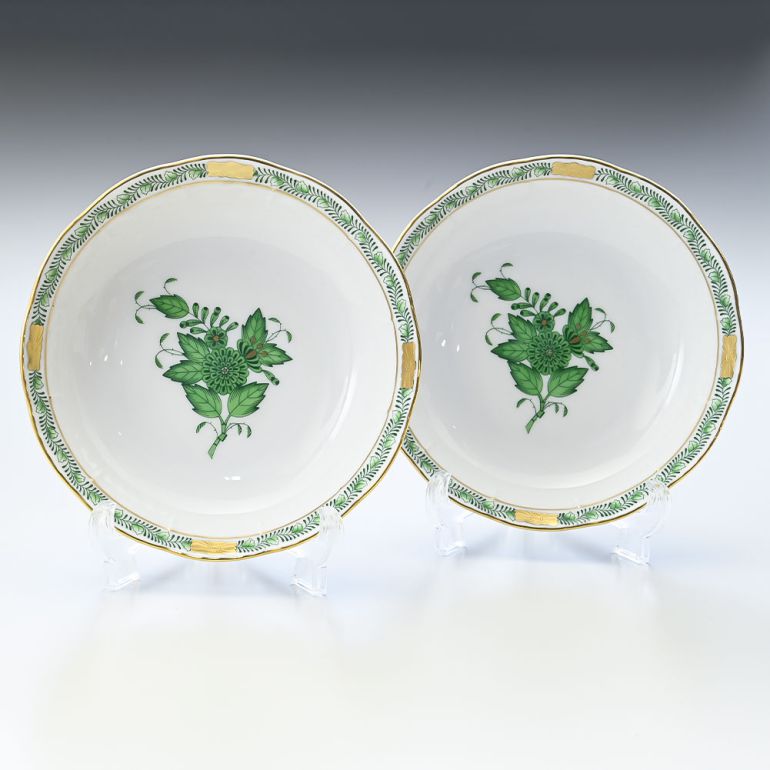 ヘレンド フルーツボウル ペア 2個セット アポニーグリーン 洋食器 手描き 13.5cm 704100 AV 【00704100-AV】【スペシャルラッピング660円(別売り)】