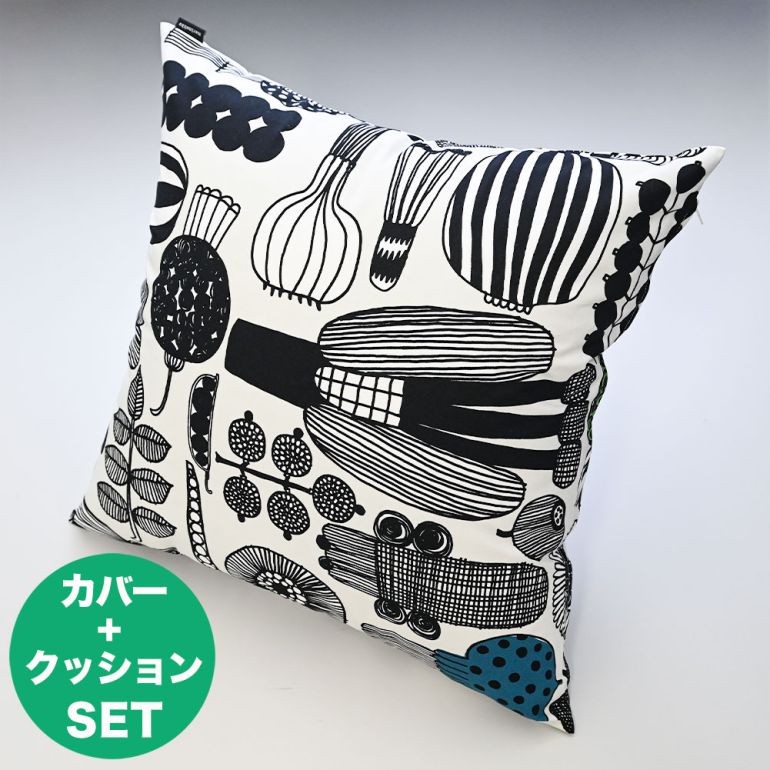 マリメッコ marimekko クッションカバー ヌードクッション セット 50×50cm Puutarhurin Parhaat プータルフリン パルハート ホワイト×ブラック 070686 960 北欧雑貨 北欧デザイン