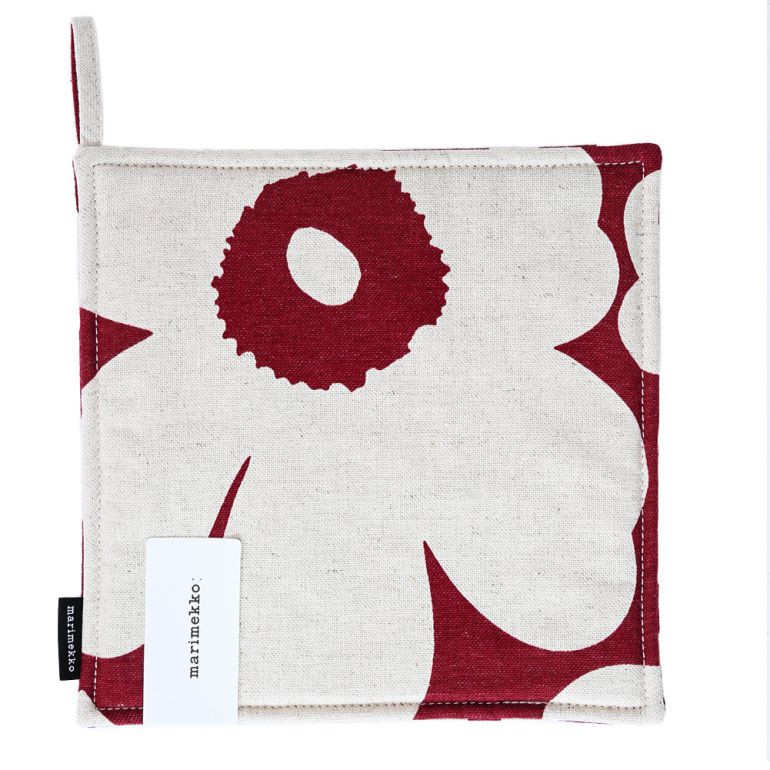 マリメッコ marimekko ポットホルダー 鍋敷き Pieni Unikko ウニッコ アプリコットボルドー×オフホワイト 070475 835 名入れ  刺しゅう可有料 北欧雑貨 北欧デザイン クロネコゆうパケット限定 送料無料