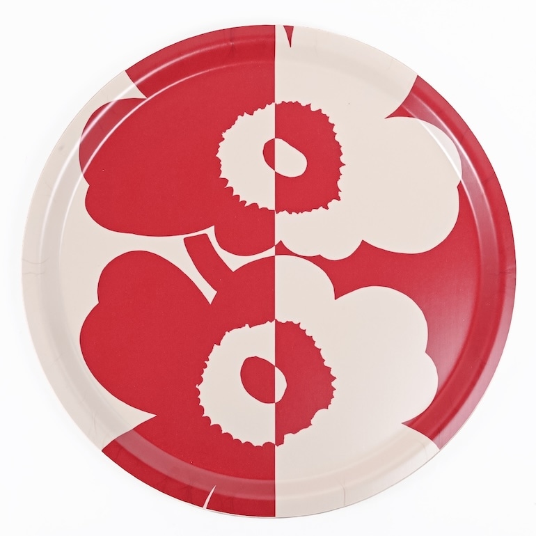 マリメッコ marimekko トレイ お盆 丸盆 31cm Pieni Unikko ウニッコ オフホワイト×レッド 071077 833 北欧食器 洋食器