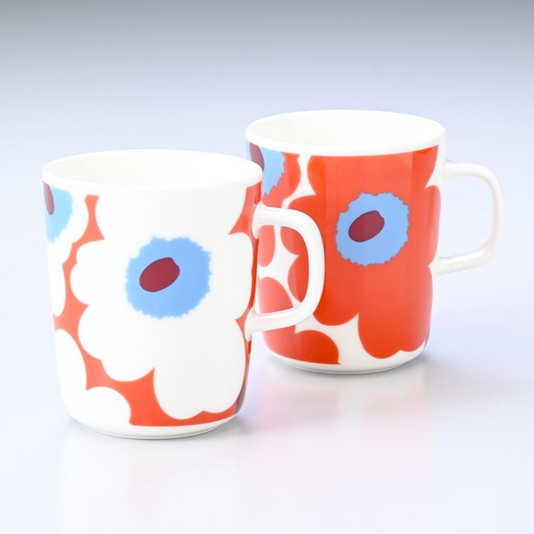 マリメッコ marimekko 2022SS マグカップ 250ml ペア 2個セット コップ Unikko ウニッコ トマトレッド×ホワイト 071689 135 名入れ可有料 ※名入れ別売り