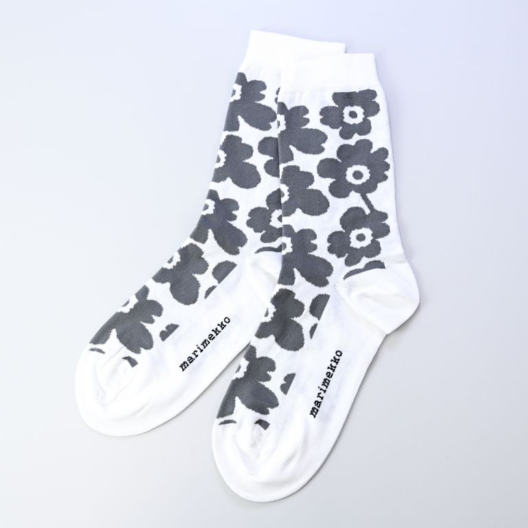 マリメッコ marimekko レディース ソックス 靴下 くつ下 花柄 ウニッコ ヒエタ UNIKKO HIETA ホワイト×グレー 全2サイズ 090595 199 北欧雑貨 北欧デザイン【スペシャルラッピング660円(別売り)】
