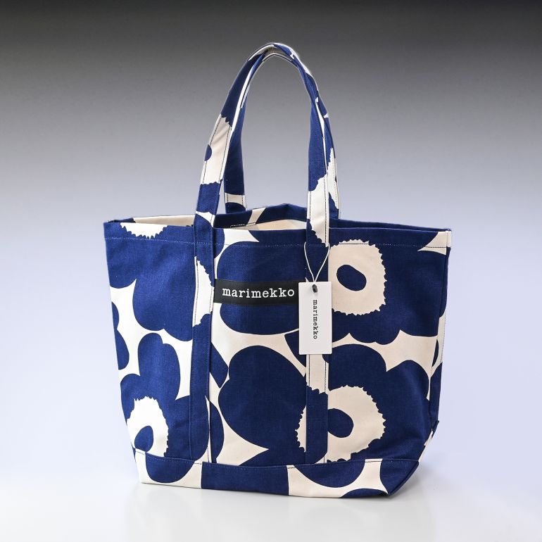 マリメッコ marimekko トートバッグ レディース Peruskassi Unikko ペルスカッシ ウニッコ コットン×ダークブルー 091184 853 北欧雑貨 北欧デザイン