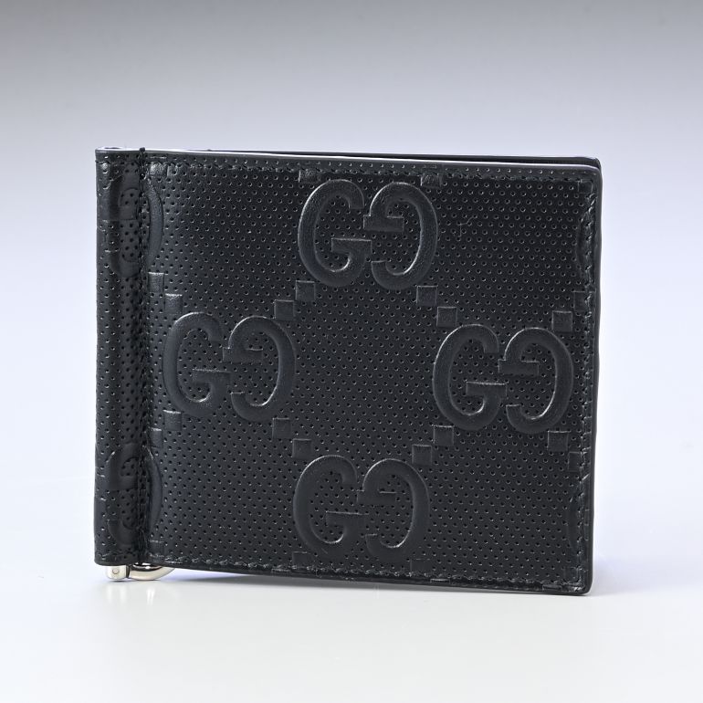 グッチ GUCCI 財布 マネークリップ 札ばさみ 二つ折り財布 メンズ GGエンボス ブラック 676656 1W3AN 1000 名入れ可有料 箔押し 【スペシャルラッピングB対応(別売り)】