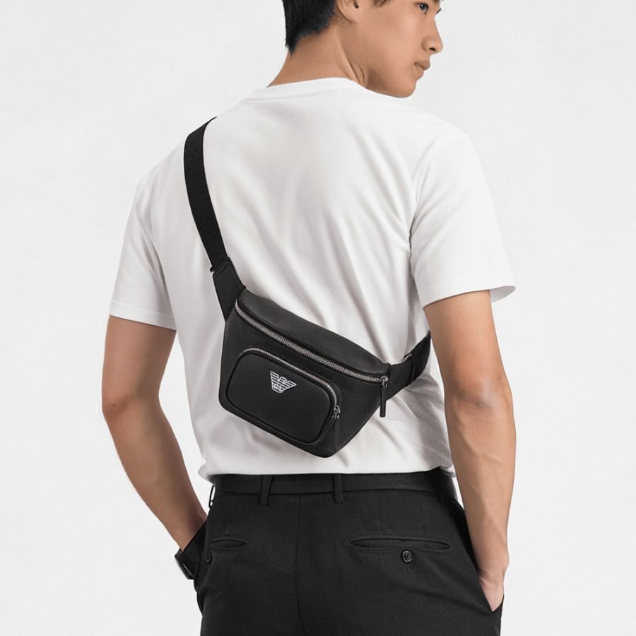 2506-200｜極美品｜エンポリオアルマーニ ベルトバッグ レザー ブラック 2506-200｜極美品｜エンポリオアルマーニ ベルトバッグ レザー