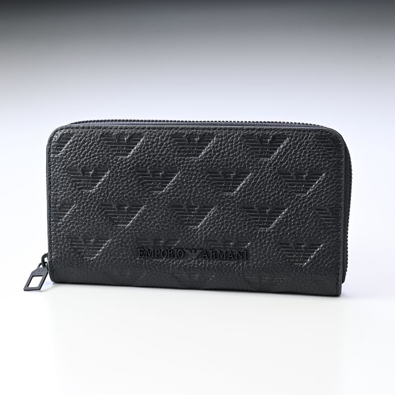 エンポリオ アルマーニ EMPORIO ARMANI 長財布 ラウンドファスナー メンズ オールオーバーエンボスイーグル ブラック YEME49 Y142V 81072 【スペシャルラッピング660円(別売り)】