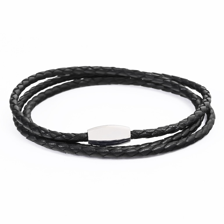 モンアート MONART ブレスレット メンズ 3ラウンドタイプ ウーブンレザー ブラック TRIPLO BR 02 F Made in Italy 名入れ可有料 正規代理店