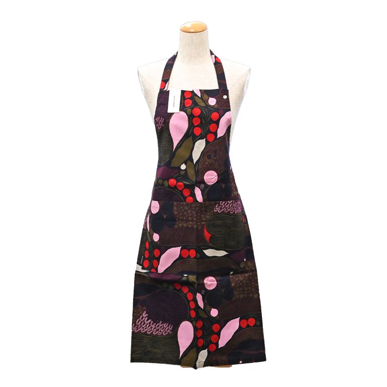 マリメッコ marimekko エプロン Pieni Rusakko ピエニ ルサッコ ブラウン×レッド 71967 530 名入れ  刺しゅう可有料 北欧雑貨 北欧デザイン 【スペシャルラッピング660円(別売り)】