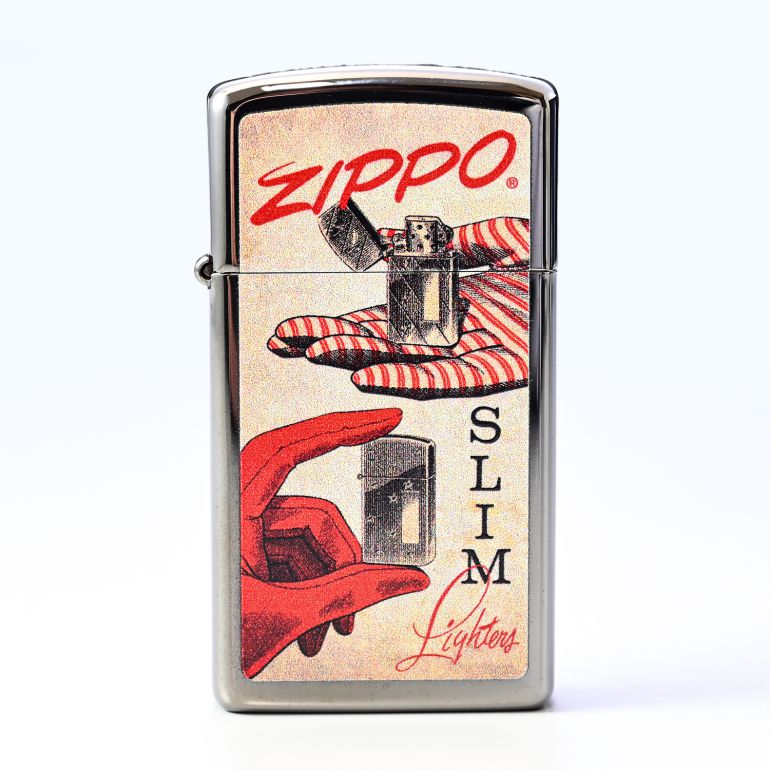 ZIPPO ジッポー ライター ジッポ Slim Retro Vintage Poster Design クローム系 48396 名入れ可有料<br>ネコポス限定