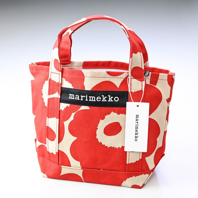 マリメッコ marimekko トートバッグ 舟形 レディース Pieni Unikko Peruskassi ベージュ×レッド 091443 836 北欧雑貨 北欧デザイン