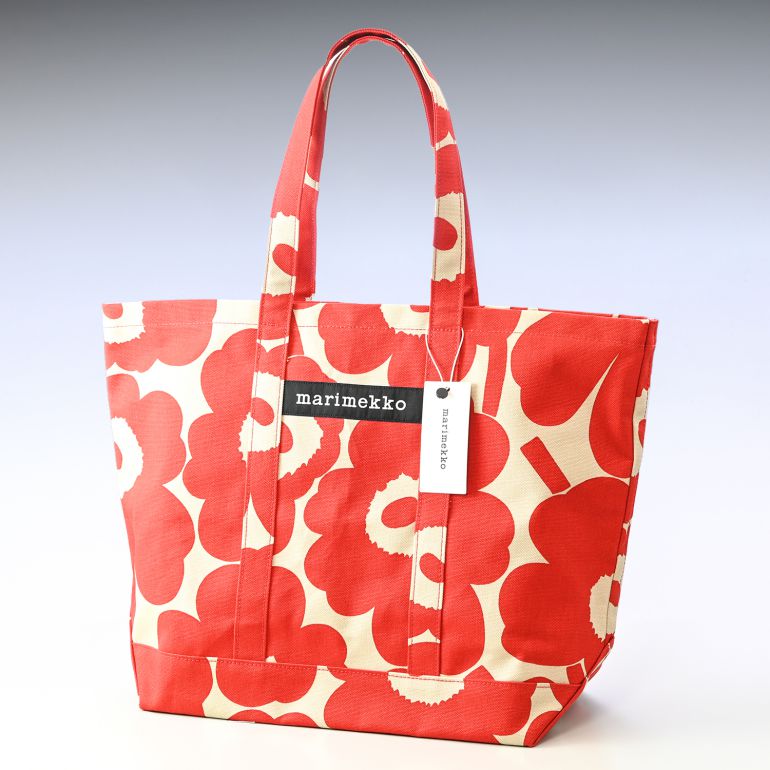 マリメッコ marimekko トートバッグ 舟形 レディース Pieni Unikko Peruskassi ベージュ×レッド 091445 836 北欧雑貨 北欧デザイン