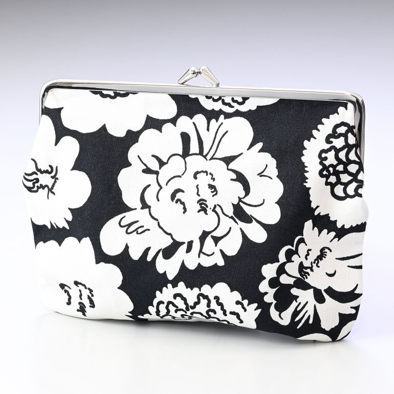 マリメッコ marimekko 小物入れ ポーチ ペンケース がま口 Puolikas Kukkaro Pieni Pioni ブラック×オフホワイト 091440 911 刺しゅう可有料 北欧雑貨 北欧デザイン