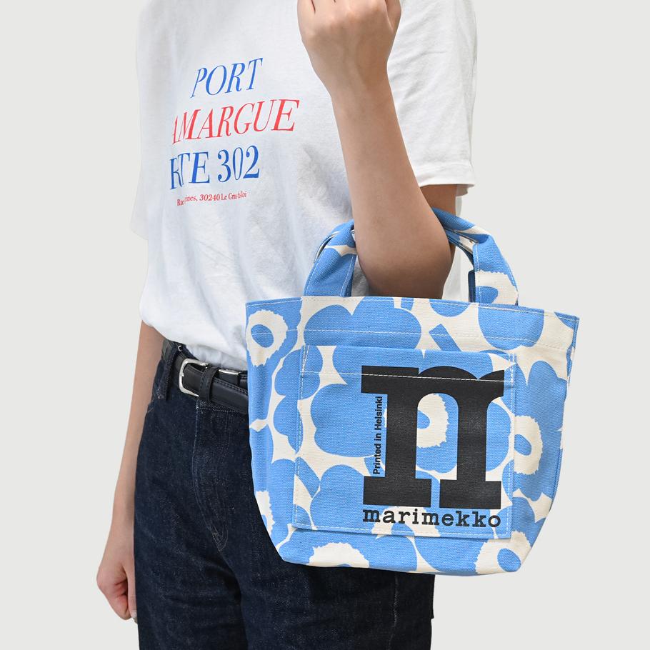 マリメッコ marimekko ミニトートバッグ 舟形 モノ Unikko ウニッコ コットン×ライトブルー 091970 845 北欧雑貨 北欧デザイン