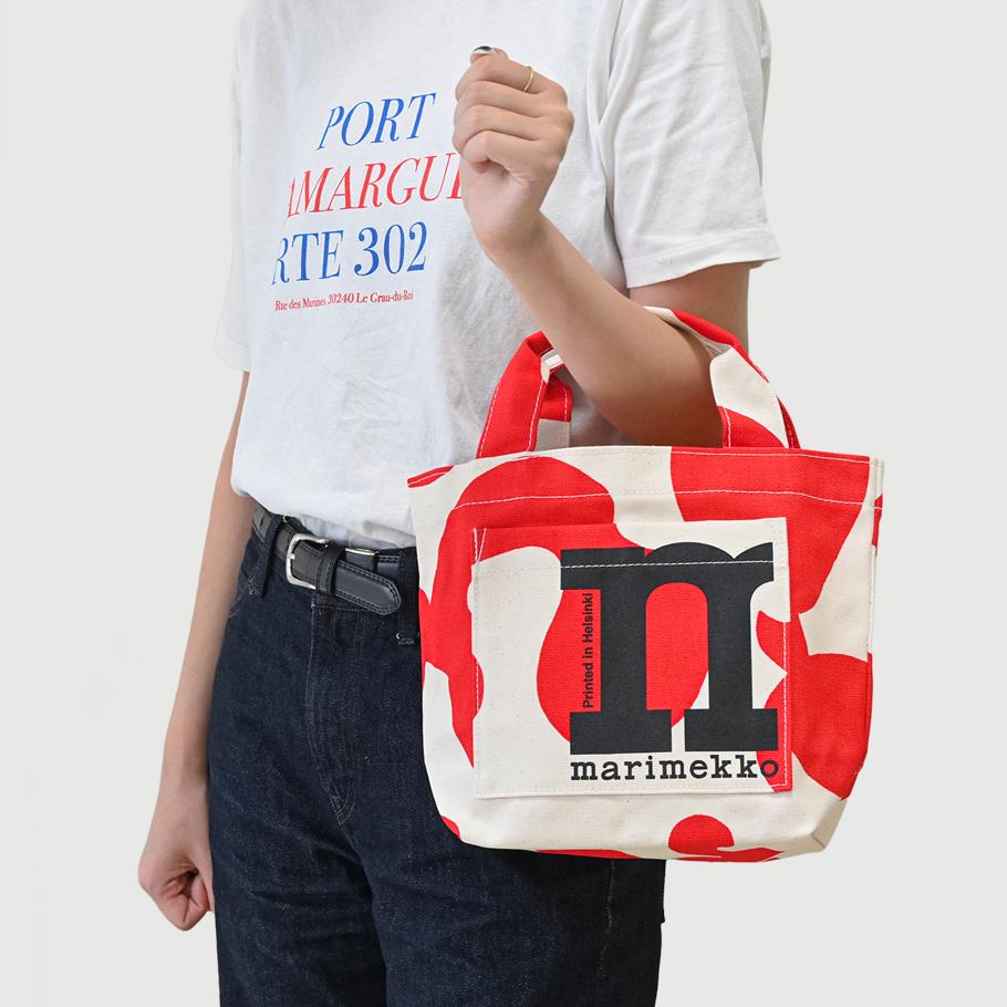 マリメッコ marimekko ミニトートバッグ 舟形 モノ Pullopoti プルポスティ コットン×レッド 91975-830 北欧雑貨 北欧デザイン