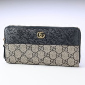 グッチ GUCCI 長財布 ラウンドファスナー レディース プチ マーモント ダラーカーフ ブラック ×ベージュ 456117 17WAG 1283 【スペシャルラッピングB対応(別売り)】