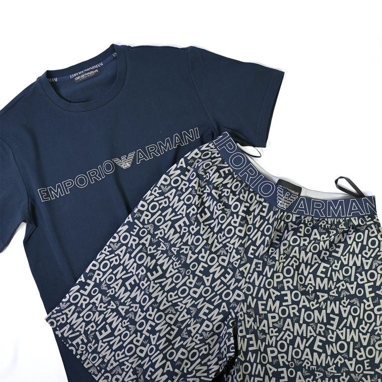 エンポリオ アルマーニ EMPORIO ARMANI Tシャツ ルームウェア パジャマ バミューダパンツ ネイビー×グレー 111893 3R508 50236