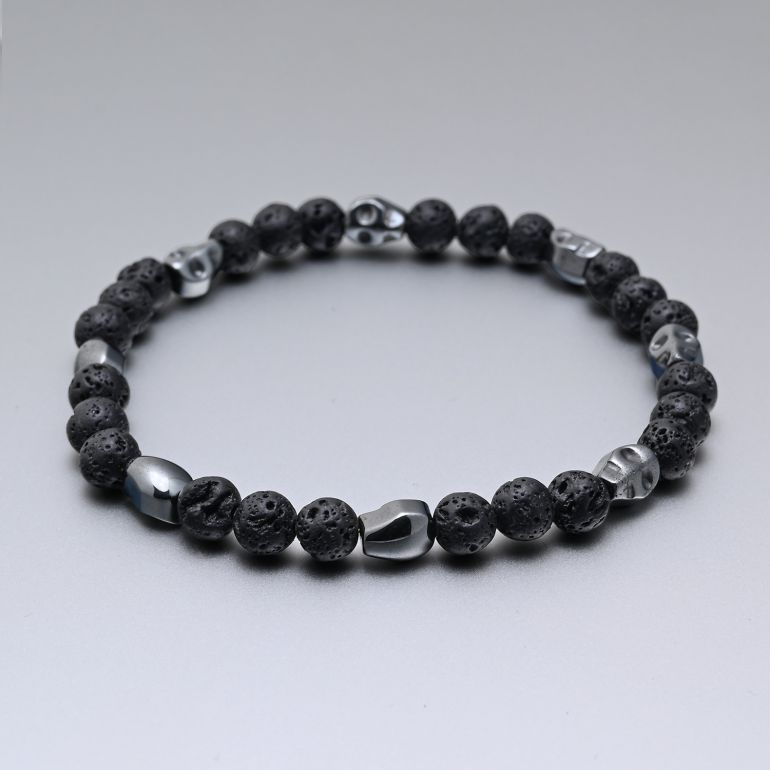 モンアート MONART ブレスレット 天然石 メンズ 数珠 スカル ナチュラルストーン ブラック BR/69 A Made in Italy 正規代理店