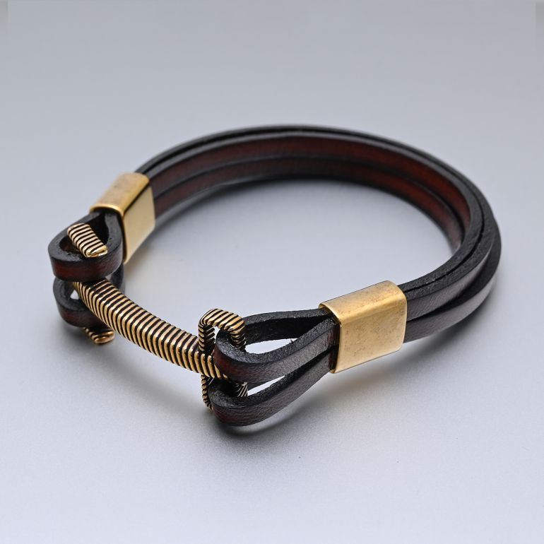 モンアート MONART ブレスレット メンズ レザー ブラウン/ゴールド BR/110 B M Made in Italy 名入れ可有料 正規代理店