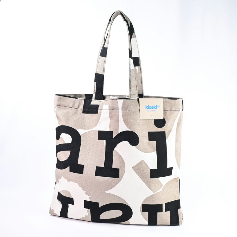 マリメッコ marimekko トートバッグ レディース Huopakeltano Unikko Logo ベージュ×ブラック 091684 889 北欧雑貨 北欧デザイン