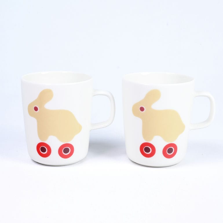 マリメッコ marimekko マグカップ コップ 250ml ペア 2個セット Rulla ルッラ/ローラー ライトベージュ×レッド 072247 183 北欧食器 洋食器【スペシャルラッピング660円(別売り)】