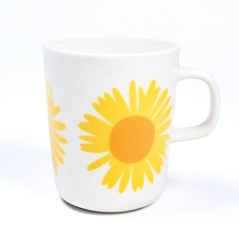 【名入れ可有料】マリメッコ marimekko マグカップ コップ 250ml Auringonkukka アウリンゴンクッカ ひまわり ホワイト×イエロー×オレンジ 072288 122 北欧食器 洋食器