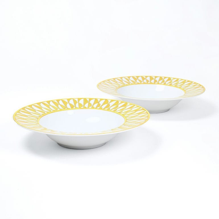 エルメス HERMES スーププレート ペア 21cm ソレイユ ドゥ エルメス Soleil d'Hermes 046113P2 太陽の輝き ひまわり ヒマワリ 向日葵 中皿 洋食器  【スペシャルラッピング660円(別売り)】