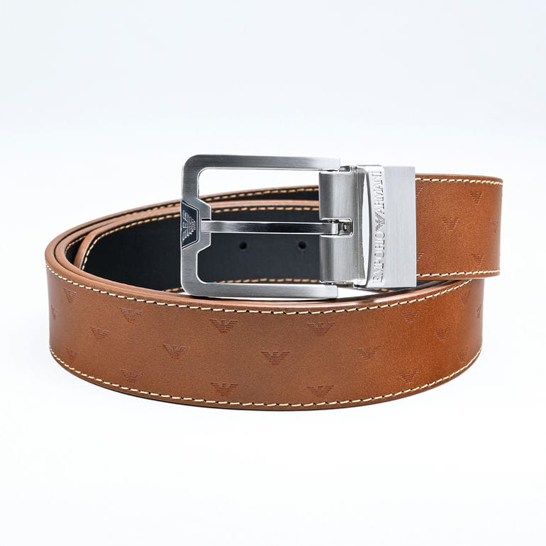 エンポリオ アルマーニ EMPORIO ARMANI ベルト 幅3.5cm イーグル型押し ストリンガシステム対応 リバーシブル メンズ ブラウン Y4S502 Y734E 88478 レザー【スペシャルラッピング660円(別売り)】