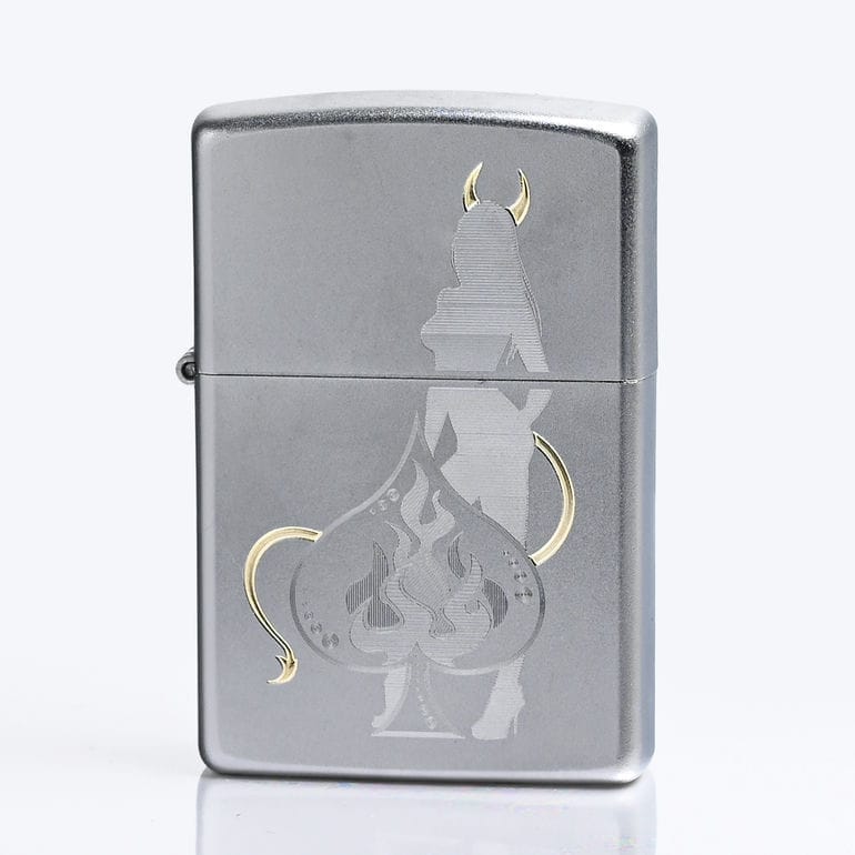 ZIPPO ジッポー ライター サテン クローム デビルッシュ エース シルバー 48658 喫煙具 煙草 たばこ 名入れ可有料