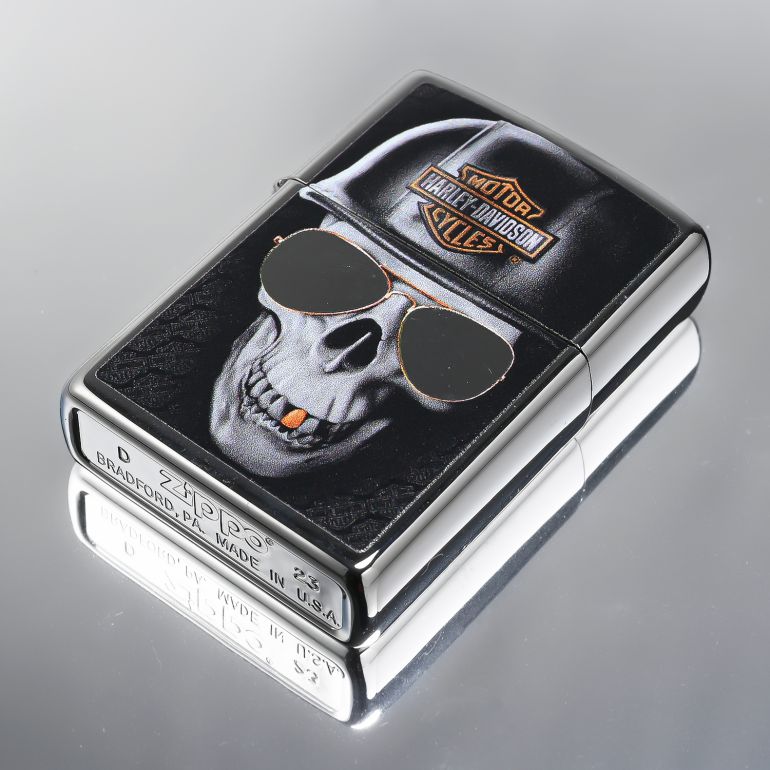 ZIPPO ジッポー ライター ハーレーダビッドソン ヘルメット付きスカル ブラック系 29739 喫煙具 煙草 たばこ 名入れ可有料