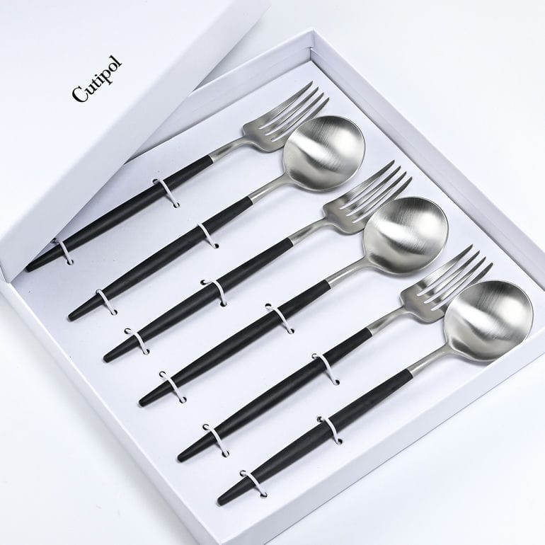 クチポール Cutipol GOA ゴア シルバー×ブラック 6点セット ディナー フォーク スプーン 洋食器【名入れ対応】【スペシャルラッピング660円(別売り)】
