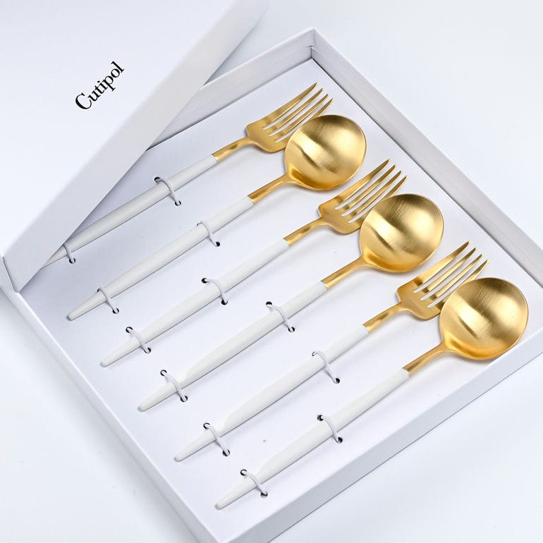 クチポール Cutipol GOA ゴア ゴールド×ホワイト 6点セット ディナー フォーク スプーン 洋食器【名入れ対応】【スペシャルラッピング660円(別売り)】