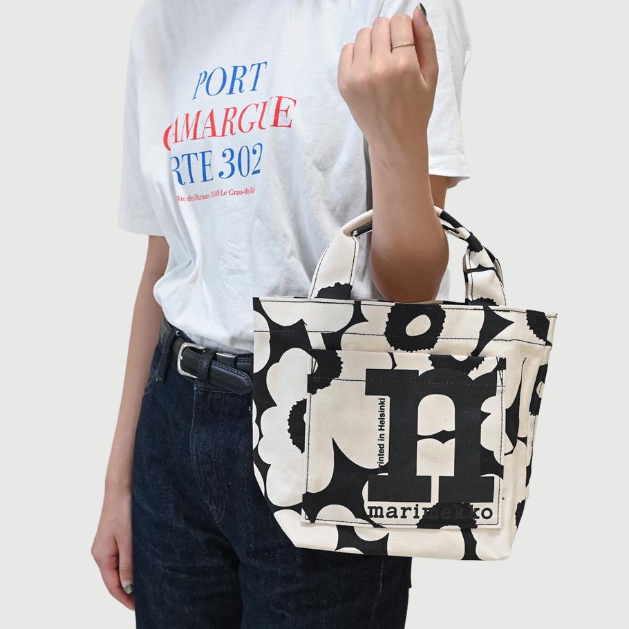 マリメッコ marimekko トートバッグ MONO MINI UNIKKO モノ ミニ ウニッコ レディース ブラック×オフホワイト 92197 092197 908 母の日 北欧雑貨 北欧デザイン