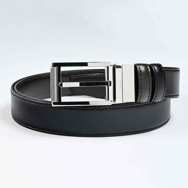 ダンヒル dunhill ベルト 30mm 85サイズ リバーシブル レクタンギュラー ローラーバックル スムースレザー メンズ ブラック×ダークブラウン 23F4T38MT236 85 名入れ可有料<br>【スペシャルラッピング660円(別売り)】