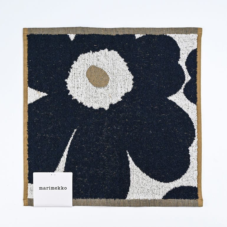 マリメッコ marimekko ハンドタオル 30×30cm ミニタオル ハンカチ Unikko Mini ウニッコ ミニ ホワイト×ネイビー×ゴールド 72805 072805 152 北欧雑貨 北欧デザイン 【スペシャルラッピング660円(別売り)】 母の日 刺しゅう名入れ可（工賃別売り）
