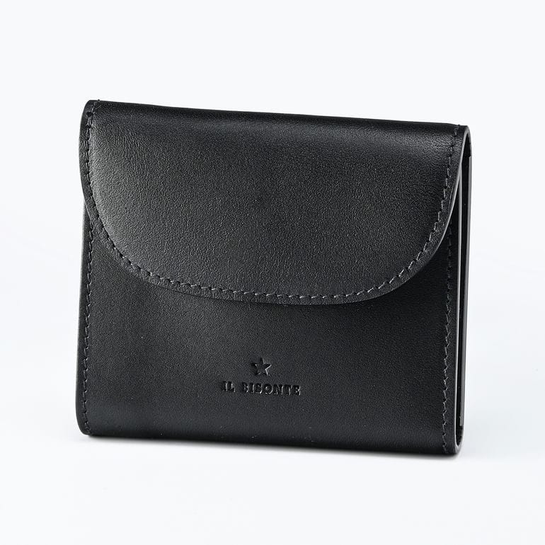 イルビゾンテ IL BISONTE 三つ折り財布 小銭入れ付 Maggio メンズ レディース ブラック SSW016PV0041BK252B レザー ウォレット 箔押し名入れ可有料【スペシャルラッピング660円(別売り)】