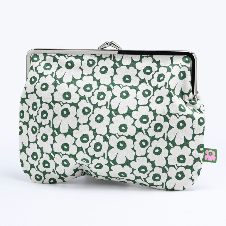 【刺しゅう名入れ可有料】マリメッコ marimekko 小物入れ ポーチ ペンケース がま口 60周年記念 Puolikas Kukkaro Pikkuinen Unikko プオリカス クッカロ ピックイネン ウニッコ ベージュ×グリーン 73078 073078 688 北欧雑貨 北欧デザイン