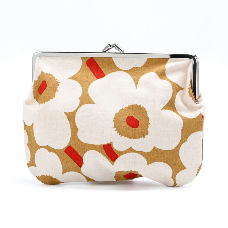 【刺しゅう名入れ可有料】マリメッコ marimekko 小物入れ ポーチ ペンケース がま口 Puolikas Kukkaro Mini Unikko プオリカス クッカロ ミニ ウニッコ ベージュ×レッド×ブラウン 72797 072797 814 北欧雑貨 北欧デザイン