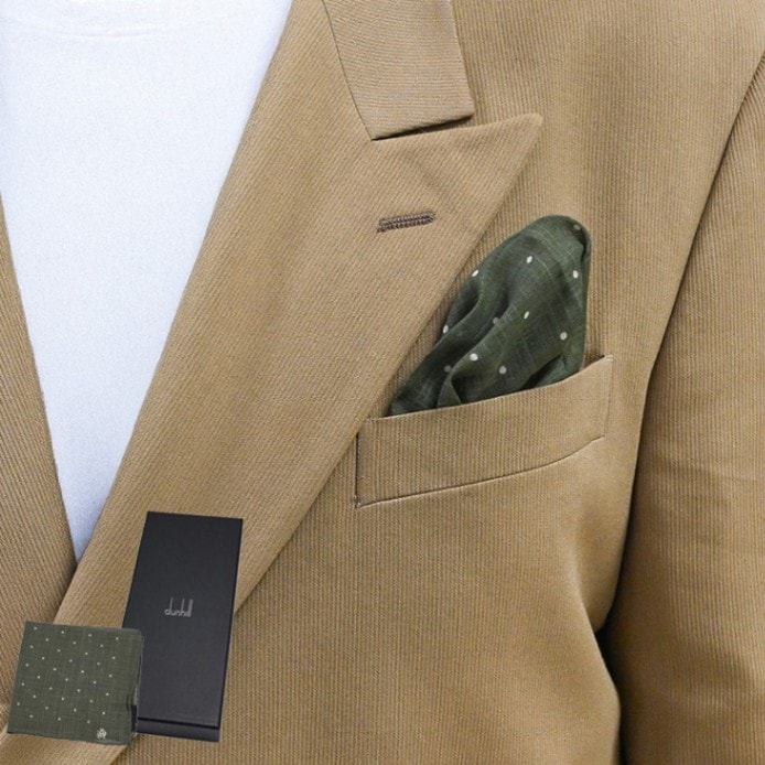 ダンヒル dunhill ポケットチーフ 30cm メンズ ポルカドットプリント スクエア ブラウン 24RPPS1HZ201 英国<br>【スペシャルラッピング660円(別売り)】