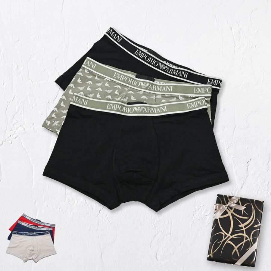 【スペシャルラッピング付】エンポリオ アルマーニ EMPORIO ARMANI ボクサーパンツ 3枚セット 包装紙23種類から選べる 下着 アンダーウェア ブランドロゴ 3パック 全4サイズ メンズ