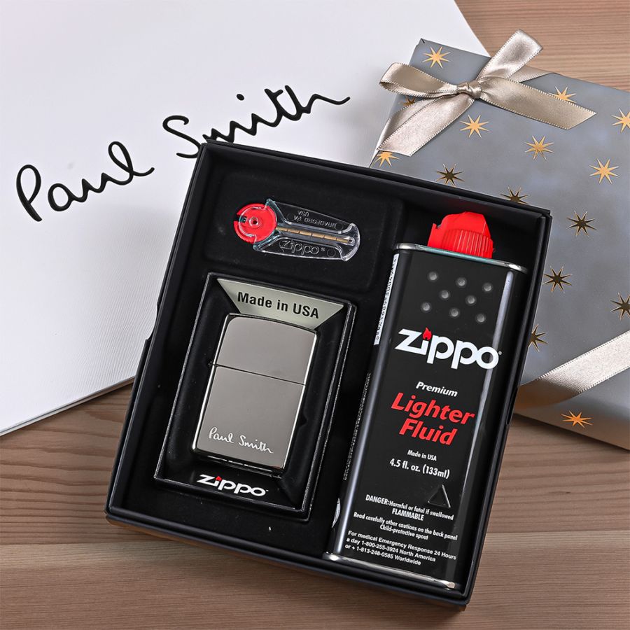 【名入れ無料】 【スペシャルラッピング付】 【純正紙袋付】 ZIPPO ジッポー ライター ポールスミス シルバー オイル フリント セット スペシャルラッピング付き 包装紙23種類から選べる M1A PAUL AZIPPO 82