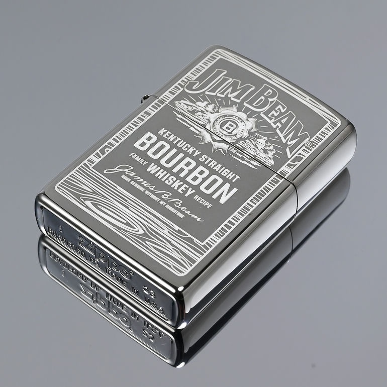 ZIPPO ジッポー ライター ジッポ JIM BEAM ジムビーム シルバー 48740 喫煙具 煙草 たばこ ネーム入れ 名前入れ 名入れギフト おしゃれ 名入れ可有料<br>クロネコゆうパケット限定