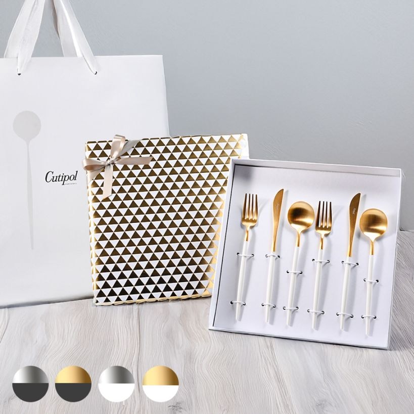 【スペシャルラッピング付き】【純正紙袋付き】クチポール Cutipol GOA ゴア デザート カトラリー 6点 6本 ギフトセット 全4カラー ナイフ フォーク スプーン 23種類から選べるスペシャルラッピング 結婚祝い 引っ越し祝い