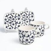 マリメッコ marimekko ペアセット コーヒーカップ マグカップ 200ml プレート 60周年記念 ピクイネン ウニッコ ダークブルー 73692 073692 150 洋食器 テーブルウェア