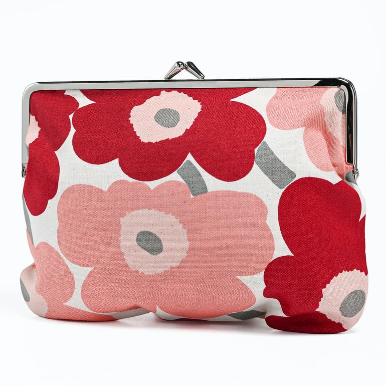 【刺しゅう名入れ可有料】マリメッコ marimekko 小物入れ ポーチ コスメポーチ 化粧ポーチ ペンケース がま口 ミニ ウニッコ プリオカス ダークチェリー サーモンレッド 73415 073415 384 北欧雑貨 北欧デザイン