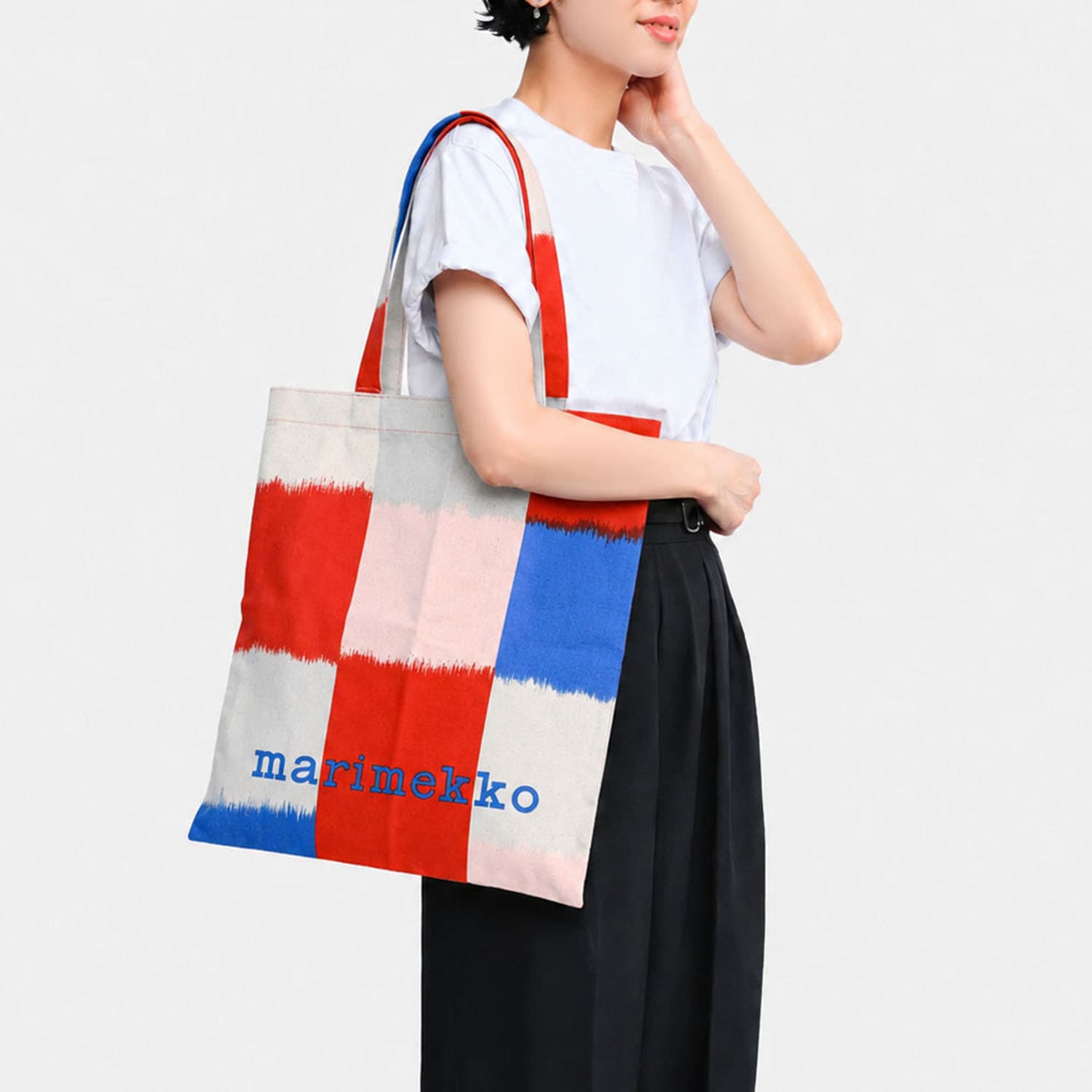 【刺しゅう名入れ可有料】マリメッコ marimekko トートバッグ Vankka チェック柄 ファブリックバッグ レディース マルチカラー 93983 093983 350 北欧デザイン ネコポス限定 送料無料