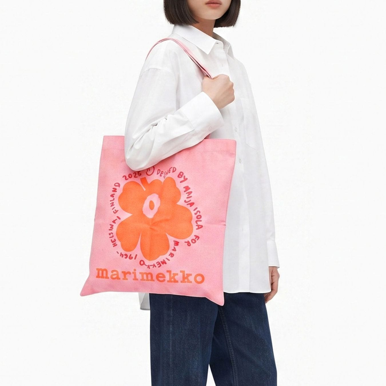 【刺しゅう名入れ可有料】マリメッコ marimekko トートバッグ Vankka Unikko ウニッコ ファブリックバッグ レディース オレンジ ピンク 94178 094178 343 北欧 北欧雑貨 北欧デザイン