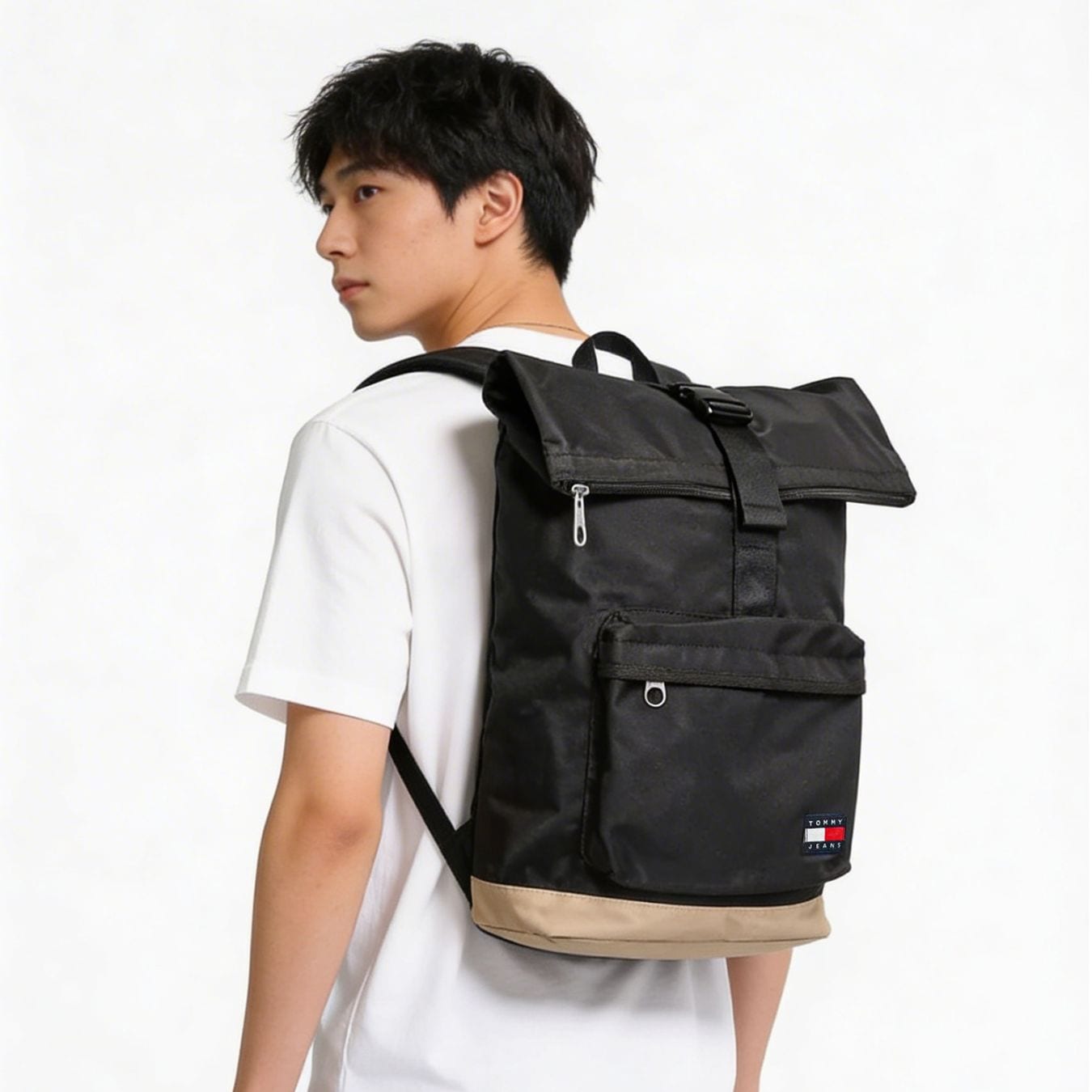 高品質ヨーロッパ輸入モデル トミーヒルフィガー TOMMY HILFIGER バッグ バックパック リュック TOMMY JEANS DAILY ROLLTOP メンズ ブラック ベージュ AM0AM13323 BDS BLACK