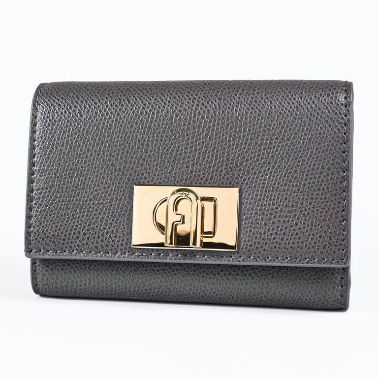 新品 フルラコンパクト三つ折り財布 ロゴ金具グレーウォレットレザー フルラ FURLA 三つ折り財布 小銭入れ付き 1927 Mサイズ